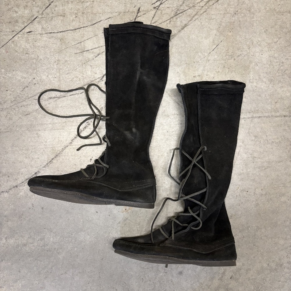 Minnetonka Front Lace Knee High Boots Men's 10 Black 1929 Renfaire Festival
